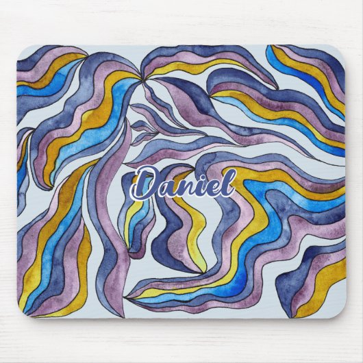 Retro Groovy Green Blue Lila Wavy Script Name Mousepad (Vorne)