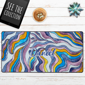 Retro Groovy Green Blue Lila Wavy Script Name Schreibtischunterlage