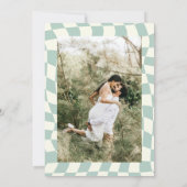 Retro Groovy Green Checkerboard Foto Save The Date (Rückseite)