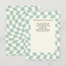 Retro Groovy Green Checkerboard Hochzeit Begleitkarte