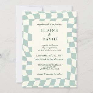 Retro Groovy Green Checkerboard Hochzeit Einladung