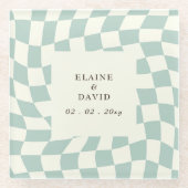 Retro Groovy Green Checkerboard Hochzeit Glasuntersetzer (Vorderseite)