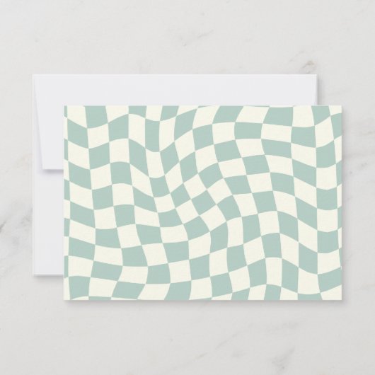 Retro Groovy Green Checkerboard Hochzeit RSVP Karte (Rückseite)