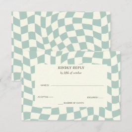 Retro Groovy Green Checkerboard Hochzeit RSVP Karte
