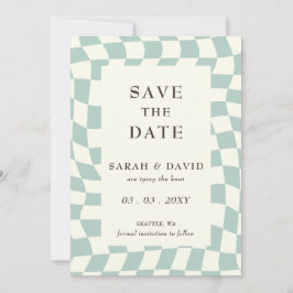 Retro Groovy Green Checkerboard Hochzeit Save The Date
