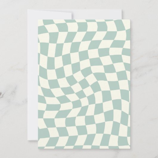 Retro Groovy Green Checkerboard Hochzeit Save The Date (Rückseite)