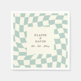 Retro Groovy Green Checkerboard Hochzeit Serviette