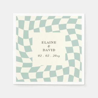 Retro Groovy Green Checkerboard Hochzeit Serviette