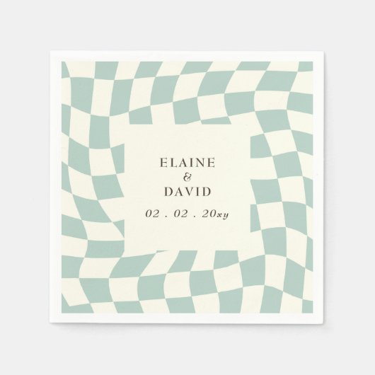 Retro Groovy Green Checkerboard Hochzeit Serviette (Vorderseite)