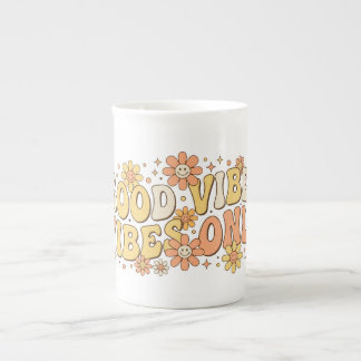 Retro Groovy Gute Vibes Only Wellige Typografie Ku Porzellantasse