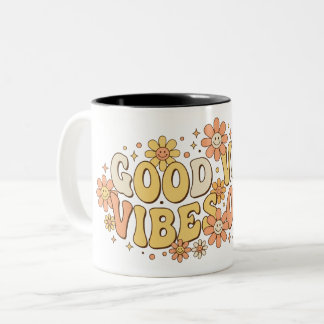 Retro Groovy Gute Vibes Only Wellige Typografie Ku Zweifarbige Tasse