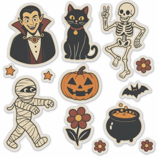 Retro groovy Halloween-Aufkleberbogen Aufkleber (Vorderseite)