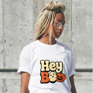 Retro Groovy Halloween Damen T-Shirt   „Hey Boo“ Tri-Blend Shirt