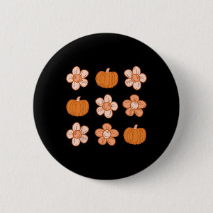 Retro Groovy Halloween Fall Hippie Pumpkin Floral Button