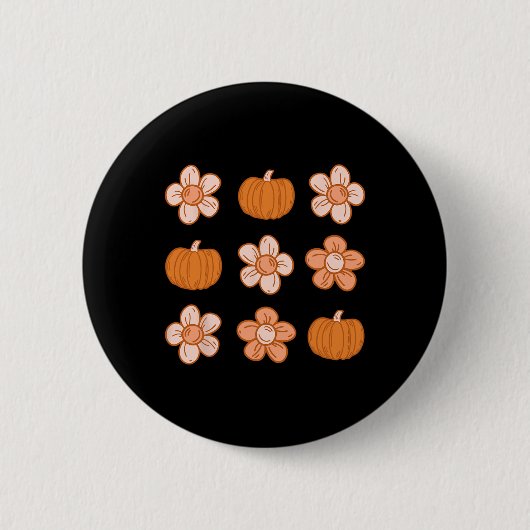 Retro Groovy Halloween Fall Hippie Pumpkin Floral Button (Vorderseite)