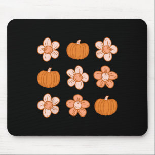 Retro Groovy Halloween Fall Hippie Pumpkin Floral Mousepad