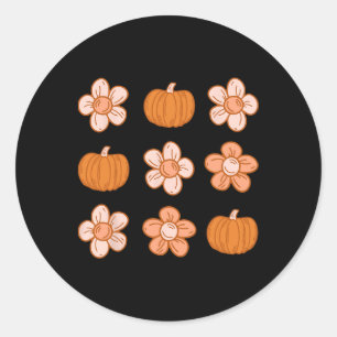 Retro Groovy Halloween Fall Hippie Pumpkin Floral Runder Aufkleber