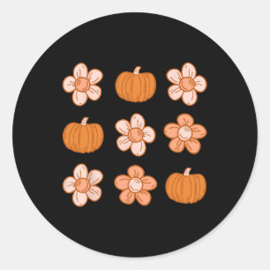 Retro Groovy Halloween Fall Hippie Pumpkin Floral Runder Aufkleber