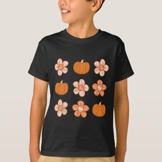 Retro Groovy Halloween Fall Hippie Pumpkin Floral T-Shirt (Vorderseite)