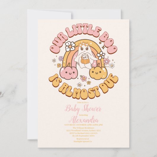 Retro Groovy Halloween Little Boo Baby Dusche Einladung (Vorderseite)