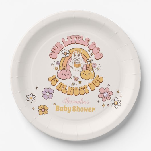 Retro Groovy Halloween Little Boo Baby Dusche Pappteller (Vorderseite)