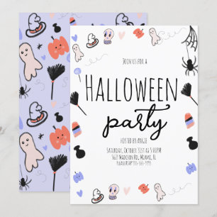 Retro Groovy Halloween-Party Vintage-Doodle Einladung