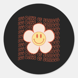 Retro Groovy Happy Gesicht 100 Tage der Schule Nie Runder Aufkleber