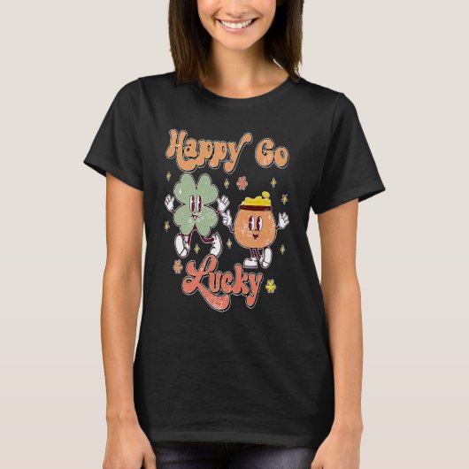 Retro Groovy Happy Go Lucky Kleeblatts Clover St P T-Shirt (Vorderseite)