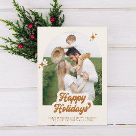 Retro Groovy Happy Holidays Typografy Foto Feiertagspostkarte