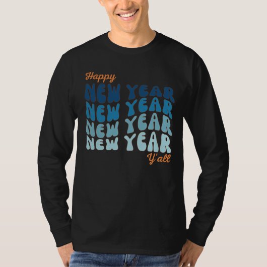 Retro Groovy Happy New Year Y'all Men's T-Shirt (Vorderseite)