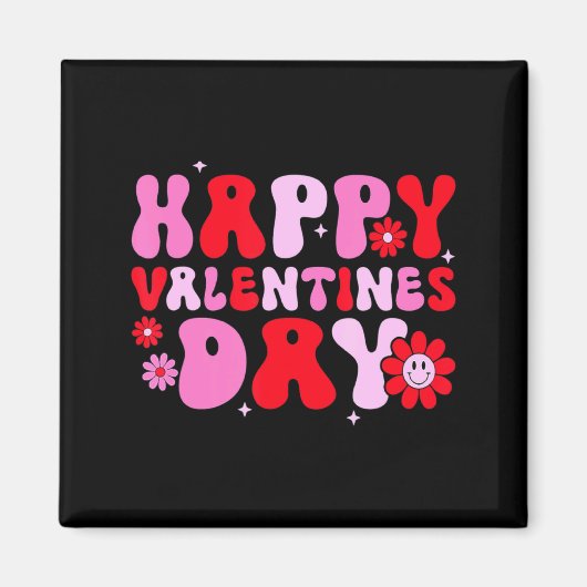 Retro Groovy Happy Valentines Day Hearts Love Wome Magnet (Vorne)
