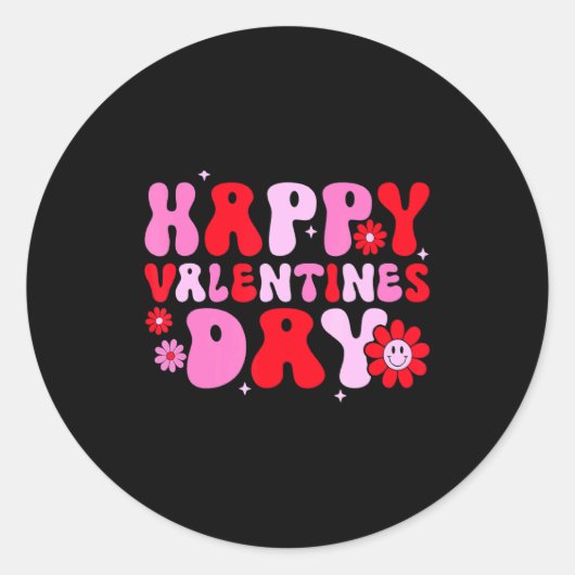 Retro Groovy Happy Valentines Day Hearts Love Wome Runder Aufkleber (Vorderseite)