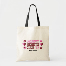  Retro Groovy Hearts Club '67 Pink Brown Valentine Tragetasche