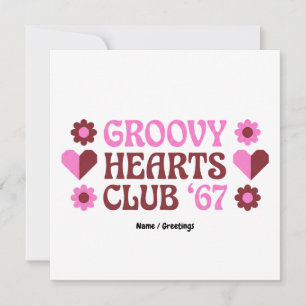 Retro Groovy Hearts Club '67 Rosa Brauner Valentin Einladung