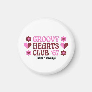 Retro Groovy Hearts Club '67 Rosa Brauner Valentin Magnet