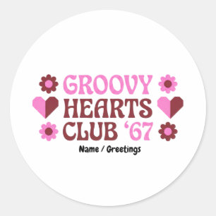 Retro Groovy Hearts Club '67 Rosa Brauner Valentin Runder Aufkleber