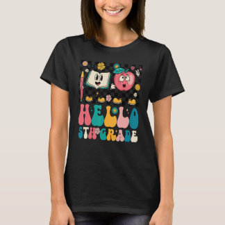 Retro Groovy Hello 5th Grade Smile Apple Zurück zu T-Shirt