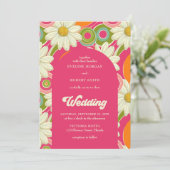 Retro Groovy, hellrosa, orange und weiße Gänse Einladung (Stehend Vorderseite)