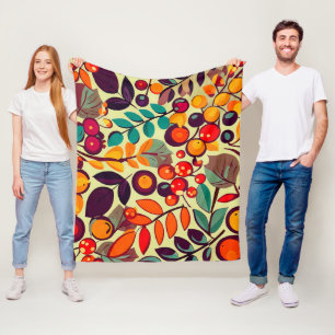 Retro Groovy Herbst Berries Blätter Muster Fleecedecke