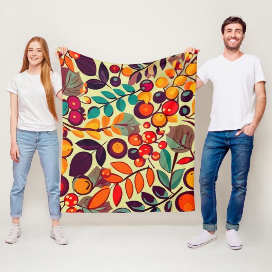Retro Groovy Herbst Berries Blätter Muster Fleecedecke (Beispiel)