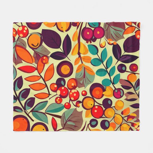 Retro Groovy Herbst Berries Blätter Muster Fleecedecke (Vorderseite (Horizontal))