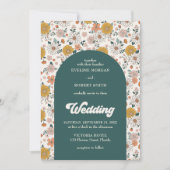 Retro Groovy Herbsthochzeit Blume Bogenhochzeit Einladung (Vorderseite)