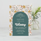Retro Groovy Herbsthochzeit Blume Bogenhochzeit Einladung (Stehend Vorderseite)