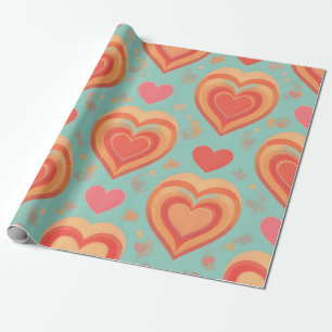 Retro Groovy Herzen 70er Valentinstag Liebe Coral Geschenkpapier