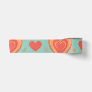 Retro Groovy Herzen 70er Valentinstag Liebe Coral Satinband