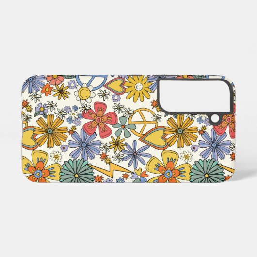 Retro Groovy Hippie Blume Herz Samsung Galaxy Hülle (Rückseite (Horizontal))