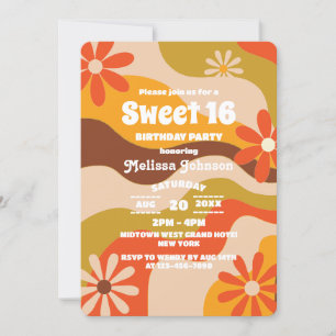 Retro Groovy Hippie Blume Sweet 16 Einladung