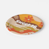 Retro Groovy Hippie Blume Sweet 16 Pappteller (Schrägansicht)