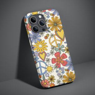 Retro Groovy Hippie Blumen Herzen iPhone 14 Hülle