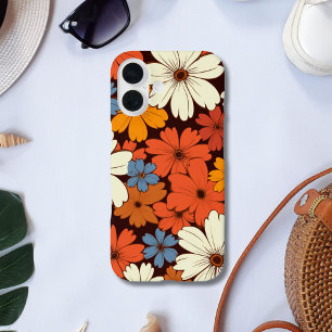 Retro Groovy Hippie Blumen Rot Blau Weiß Gelb iPhone 16 Hülle